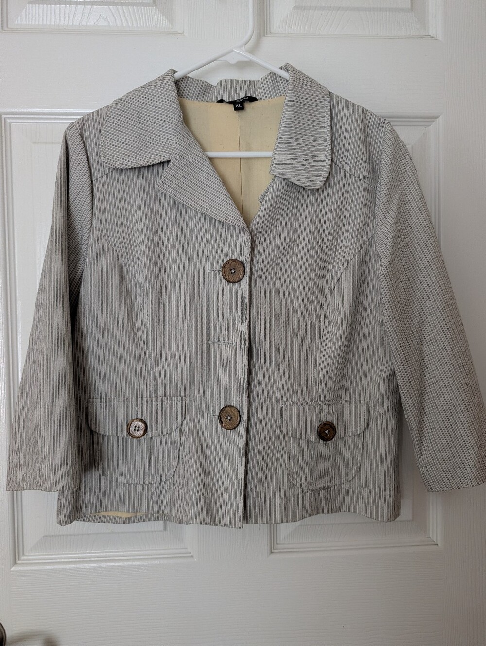 zinc Light Gray Pinstripe Button Front Blazer